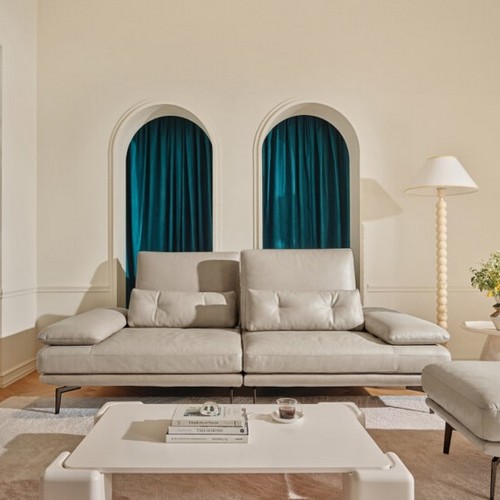 에싸 시모네 스윙기능 베티버 천연가죽 소파 3인용 (스툴별도)_이미지