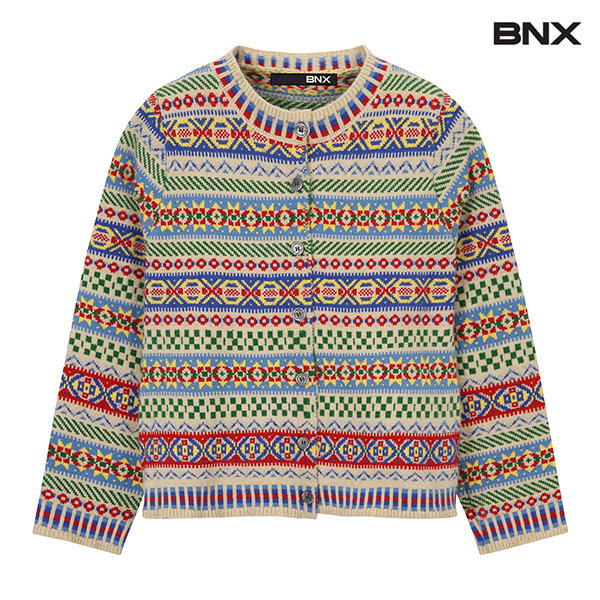 BNX 라운드넥 데일리 에스닉 패턴 니트 가디건 BW4CD021L0