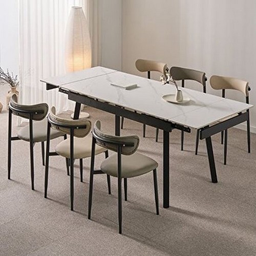 동서가구 조이 모던M 확장형 세라믹 식탁 1400 (의자6개)_이미지