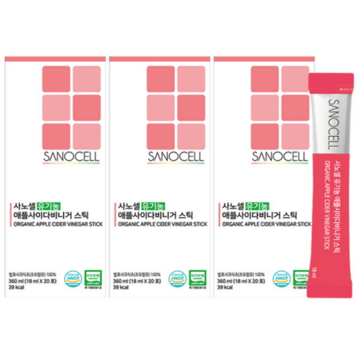 뉴솔바이오 사노셀 유기농 애플사이다비니거 스틱 360ml (18ml x 20포) (3개)_이미지