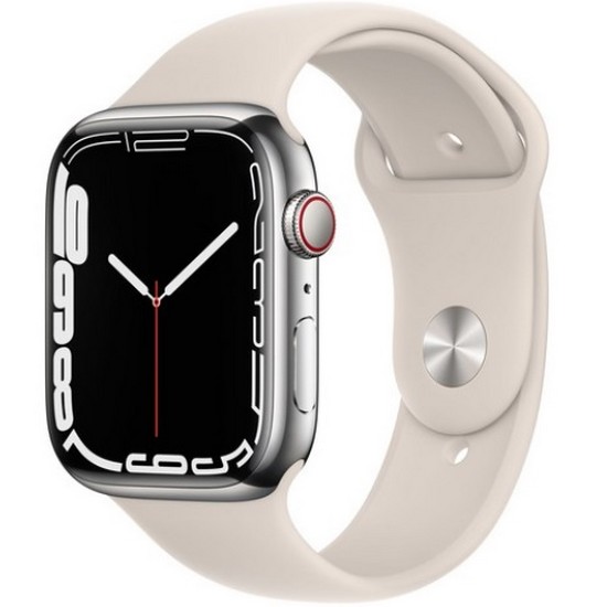APPLE 워치 시리즈7 45mm Cellular 실버 스테인리스 스틸 (스포츠밴드, 해외구매)