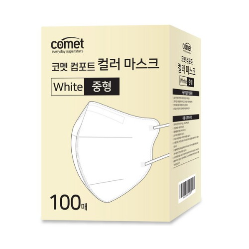 코멧 컴포트 컬러 마스크 새부리형 중형 레귤러핏 100개입 1개 화이트이미지입니다. 누르면 해당 게시물로 새창이동합니다.