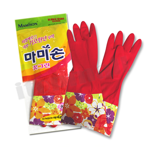마미손 꽃그린 기모 고무장갑 (대) (1켤레)_이미지