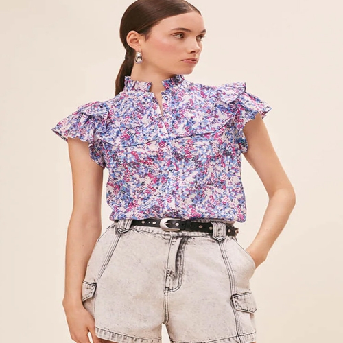 썬쿠 캡소매 프리 플라워 블라우스 SN71D5BLS18X