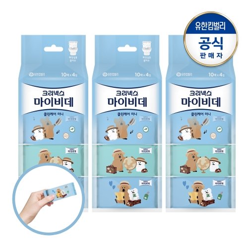 크리넥스 X 다이노탱 마이비데 클린케어 화장실용 물티슈 리필형 10매 (12팩)_이미지