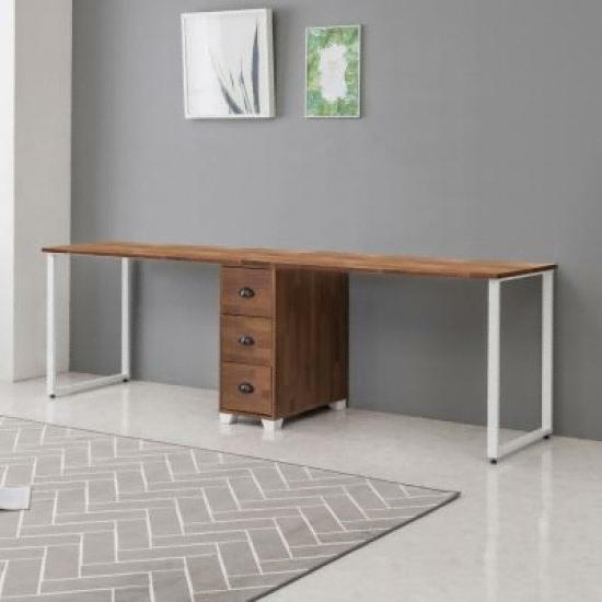 TS퍼니처 BZ 레옹 멀바우 책상+3단 서랍장세트 (220x60cm)_이미지