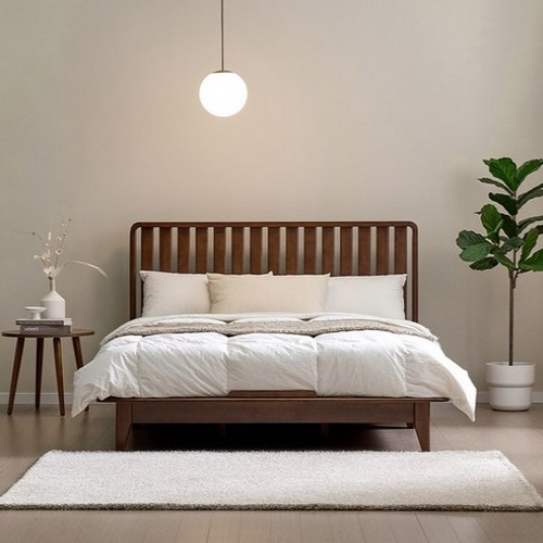 쏠앤까사 루나 고무나무 원목 평상형 침대 SS (매트별도)_이미지