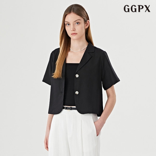 GGPX 여성 린넨 썸머 투버튼 여성 크롭 반팔 자켓 GOBJK008D_이미지