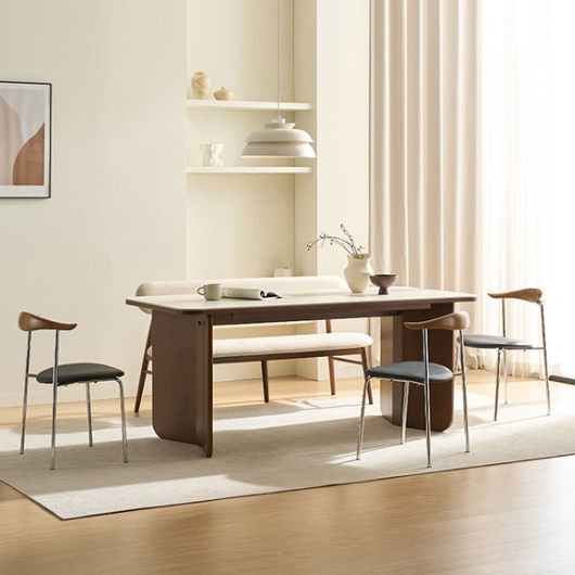 삼익가구 모이르 포세린 세라믹 원목 식탁 1800 (스틸의자3개+벤치1개)_이미지