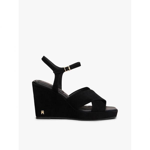 타미힐피거 우먼 스웨이드 하이 웨지 힐 샌들 블랙 FW0FW09218BDS