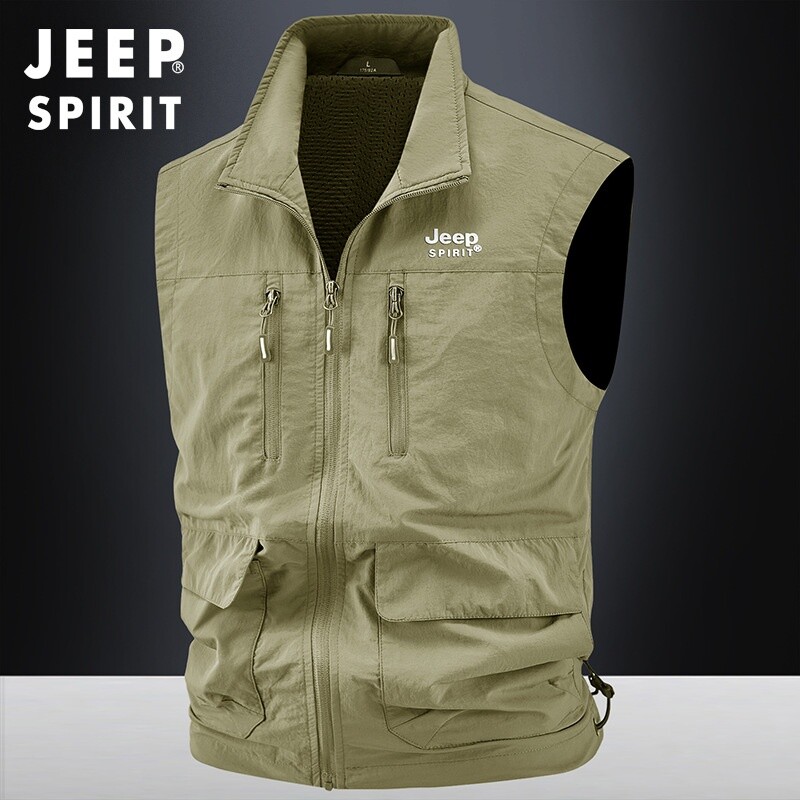 JEEP SPIRIT남성용 캐주얼 봄가을 얇은 낚시 조끼 사진 조끼 2606JP