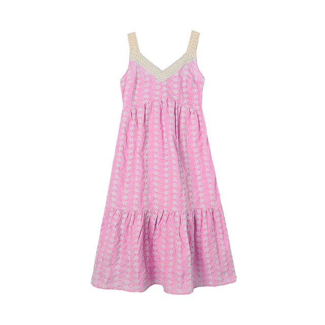 브이넥 코튼 나시 자수롱원피스 AQ2WO720