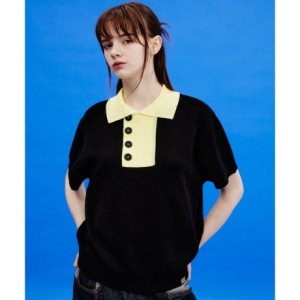 와이케이 WAIKEI 투톤 카라 반팔 니트 블랙 YK23HSKN03 318750