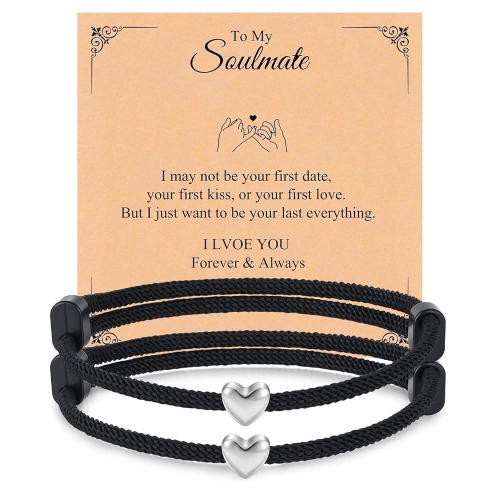 스털링 191880 매칭 커플 팔찌 주얼리 선물 925 실버 2피스 하트 러브 조절 가능한 로프 로맨틱 카드 포