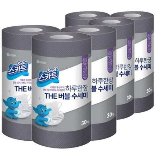 유한킴벌리 스카트 ㅤ하루한장 THE 버블 수세미 그레이 30매 (6개)_이미지