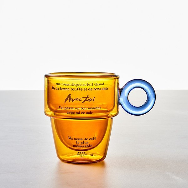 프렌치레터 스태킹 이중 내열 유리머그 240ml