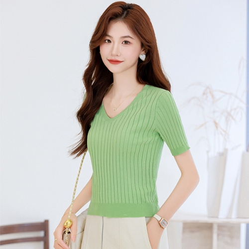 루나걸 여성용 매건 브이 반팔 니트 L24SMKN031409 FREE 그린_이미지