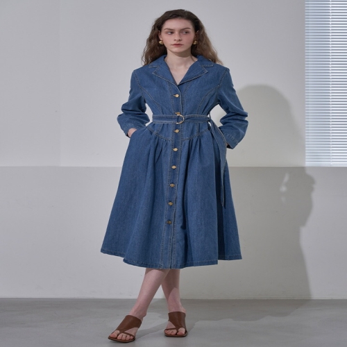르니앤맥코이 라인 벨티드 데님 셔츠 원피스 LN03OP100