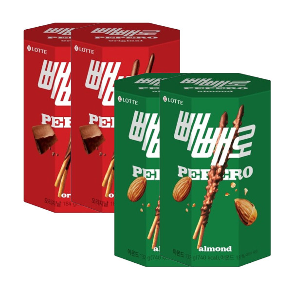 롯데제과  빼빼로 팔각 초코 184g 2개 + 아몬드 132g 2개