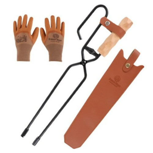 브리즈문 반자동 악어이빨 바베큐 화로 장작 숯 집게 + 논슬립 장갑 세트