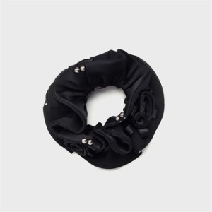 하스 Black rose satin scrunchie_HE026