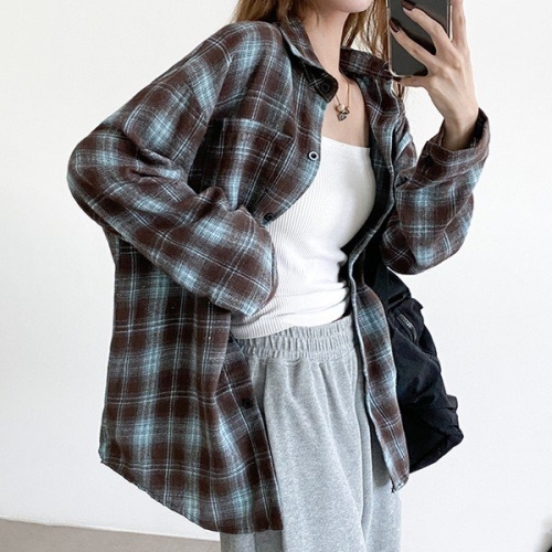 라이니 오버핏 쉬어 가을 빈티지 체크 셔츠 to-2383d