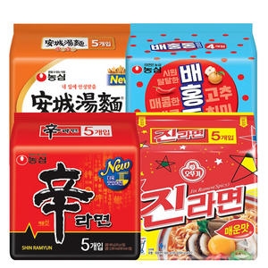 신라면5개 + 진라면매운맛5개 + 안성탕면5개 + 배홍동비빔면4개