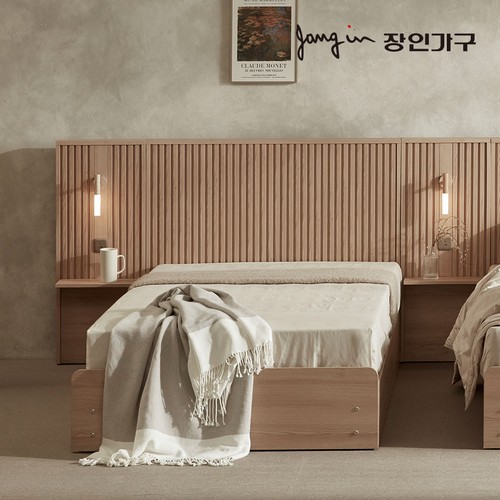 장인가구 로시 스탠다드 템바보드 호텔식 수납형 LED침대 SS+협탁 (본넬스프링)_이미지