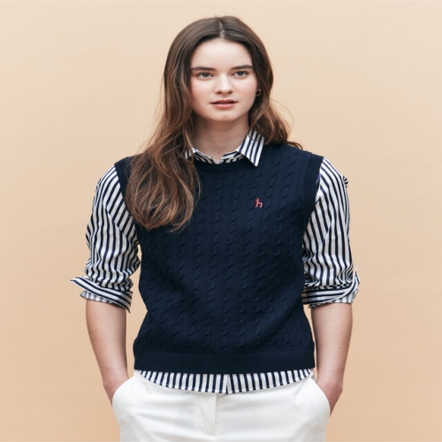 LF 헤지스레이디스 여성 네이비 케이블 라운드넥 베스트 WSSW5AC13N2_이미지