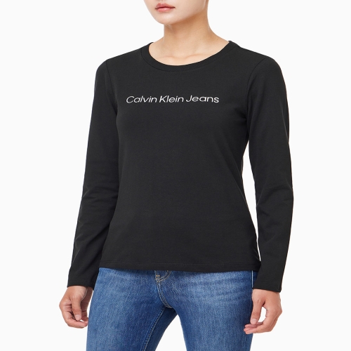 캘빈클라인 여성 인스티튜셔널 로고 스트레이트핏 긴팔 티셔츠 J225484