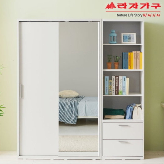 라자가구 비바 빅 거울 슬라이딩 옷장+서랍 선반장 1800_이미지