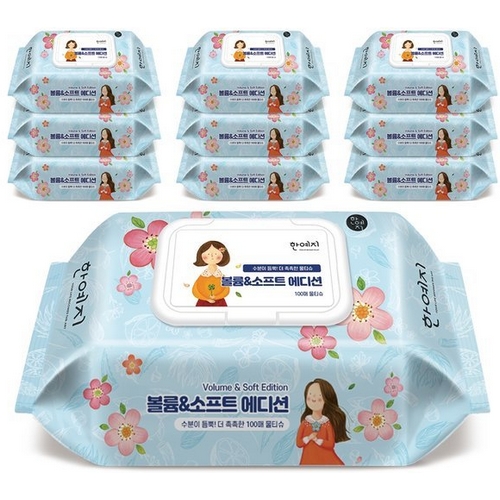 한예지 볼륨 앤 소프트 에디션 물티슈 캡형 100매 (10팩)_이미지