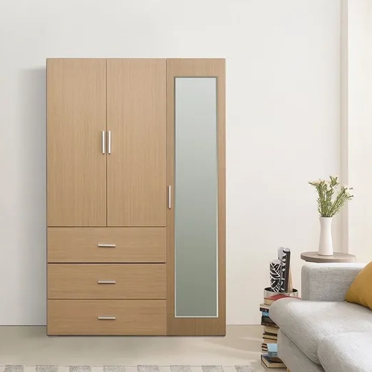 장인가구 큐비 800 3단서랍 행거형+400 거울 행거형 옷장세트 1200