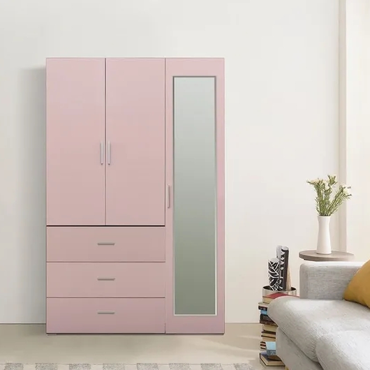 장인가구 큐비 800 3단서랍 행거형+400 거울 행거형 옷장세트 1200_이미지