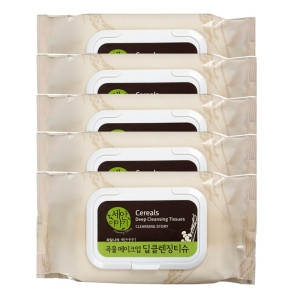 과일나라 세안이야기 곡물 딥 클렌징 티슈 100매 (5팩)_이미지