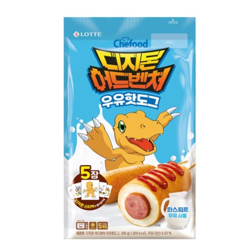 롯데웰푸드 쉐푸드 디지몬 어드벤처 우유핫도그 5개입 350g (4개)