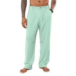 포맨 면 리넨 바지 신축성 있는 드로스트링 허리 캐주얼 루즈 핏 요가 비치 팬츠, 라이트그린 172138