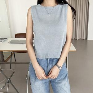 리빌모아 여자 민소매 데일리 심플 라운드 니트 DJW KNS S2LPPT1051 소라