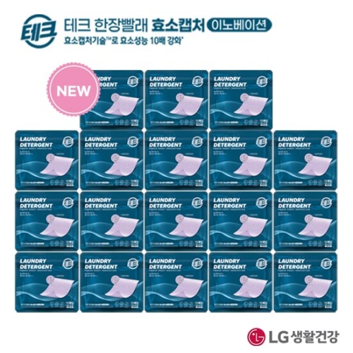 LG생활건강 테크 한장빨래 효소캡처 이노베이션 라벤더 15매 (18개)