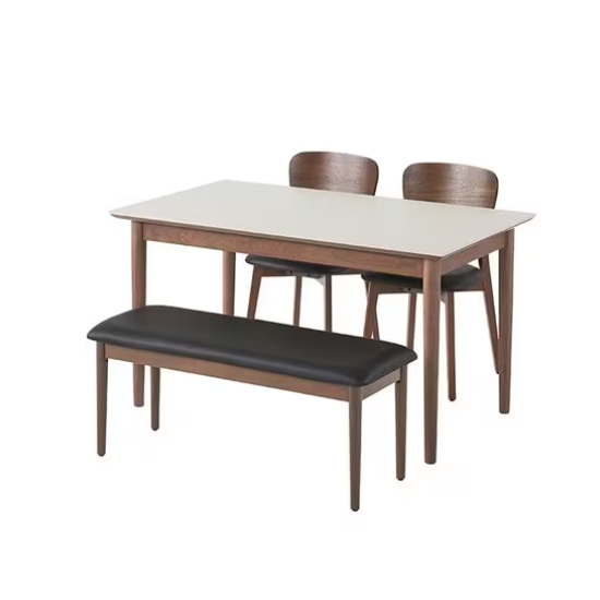 까사미아 카르네 브라운 세라믹 식탁 1400 (가죽의자2개+가죽벤치1개)