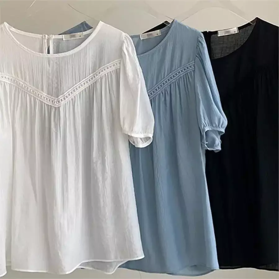 샤링 퍼프 레이스 블라우스 305P363S 빅사이즈 여성의류 10164410A