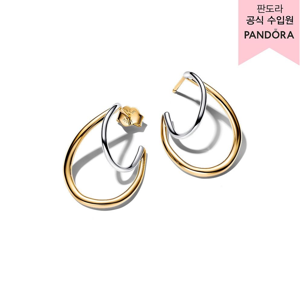 판도라 오가니컬리 쉐입드 투톤 더블 후프 이어링 264657C00