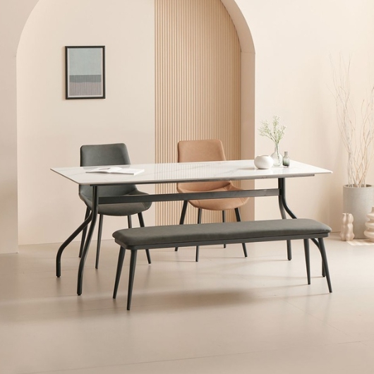 라로퍼니처 뮤즈 유광 포세린 통세라믹 식탁 1800 (의자2개+벤치1개)_이미지