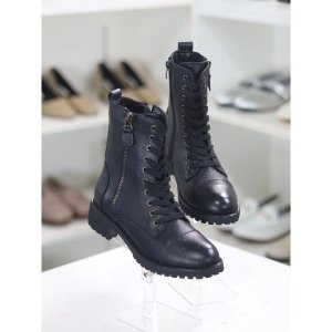 세이브존03 소가죽 레이스업 4.0cm 청키힐 앵클부츠 BY 23S10934