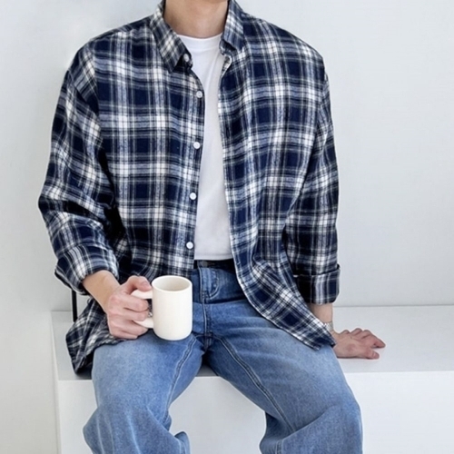 오너클랜 심플 베이직 디자인 남자 모노 오버핏 체크남방 WFG3KXN_250919_이미지