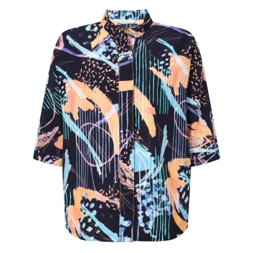 캐리스노트 하이넥 돌먼 프린트 셔츠 네이비 CN3MBL503NY