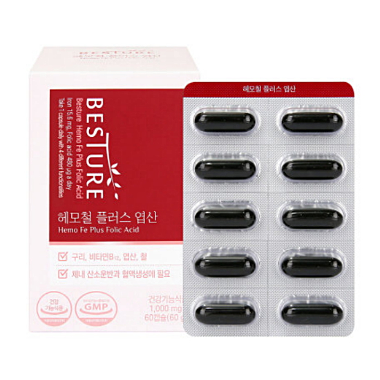 헬스밸런스 베스처 헤모철 플러스 엽산 60캡슐 (1개)
