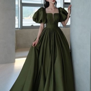 교복몰 다크그린 백0공주 왕퍼프 스퀘어넥 드레스. WFGQV6O_이미지