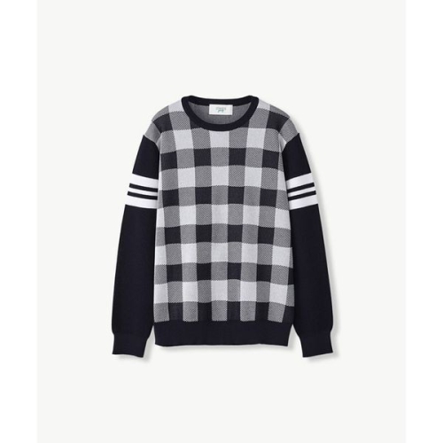 DIEMS COOL 체크 라운드 니트_네이비 클래식핏 _DGKVA01CCN