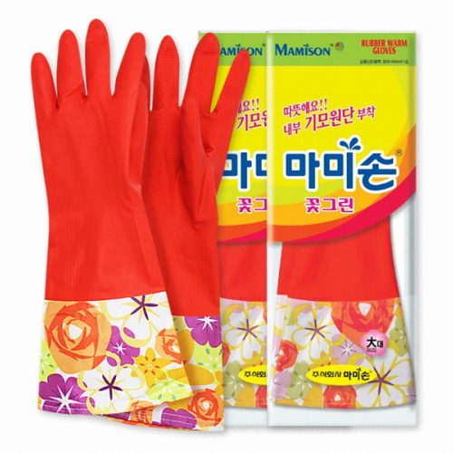 마미손 꽃그린 기모 고무장갑 (대) (2켤레)